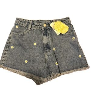 Altard State Daisy Embroidered Light Blue Denim Shorts NWT S Distressed Boho